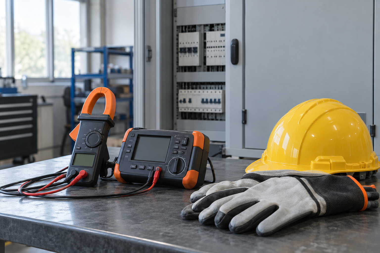 Imagen ilustrativa de instrumentos de diagnóstico eléctrico y equipo de protección